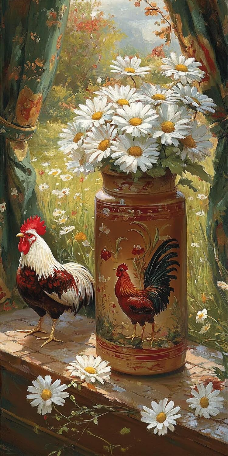 Diamond Art Kits for Adults Daisy Diamond Painting Kits, 5D DIY Square Chicken Full Drill Dimond Art Paintings Rhinestones Crafts for Adults for Gift Home Wall Decor, Large Size 36 x 72 Inch, Model762