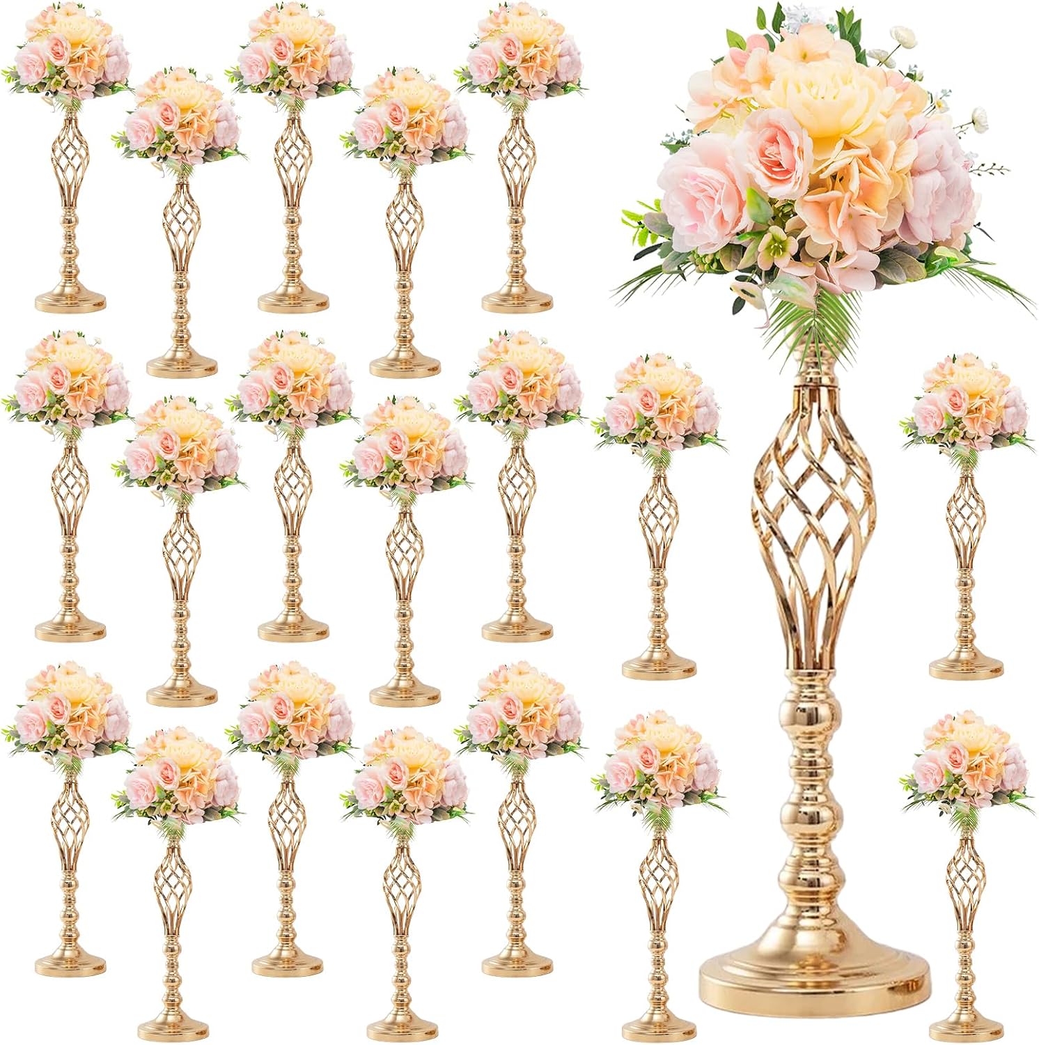 20 PCS 20.5 Inch Metal Flower Arrangement Stand Wedding Metal Twist Flower Vase Stand Elegant Candle Holder for Reception Party Hotel Home Decor(Gold)