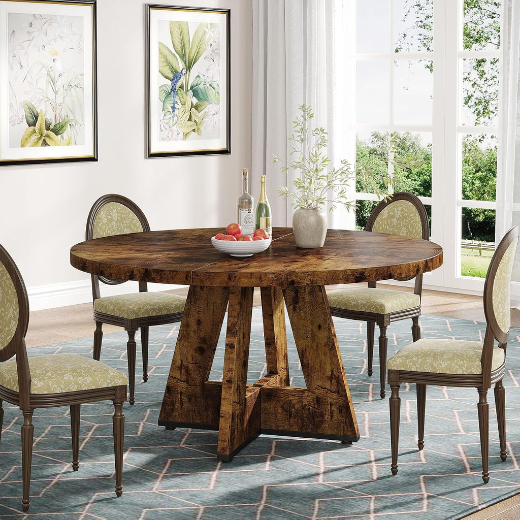 Tribesigns Farmhouse Dining Table, 47 Inch Round Dinner Table for 4, Rustic Round Dining Room Table for Home Dining Room Living Room (Dark Brown)
