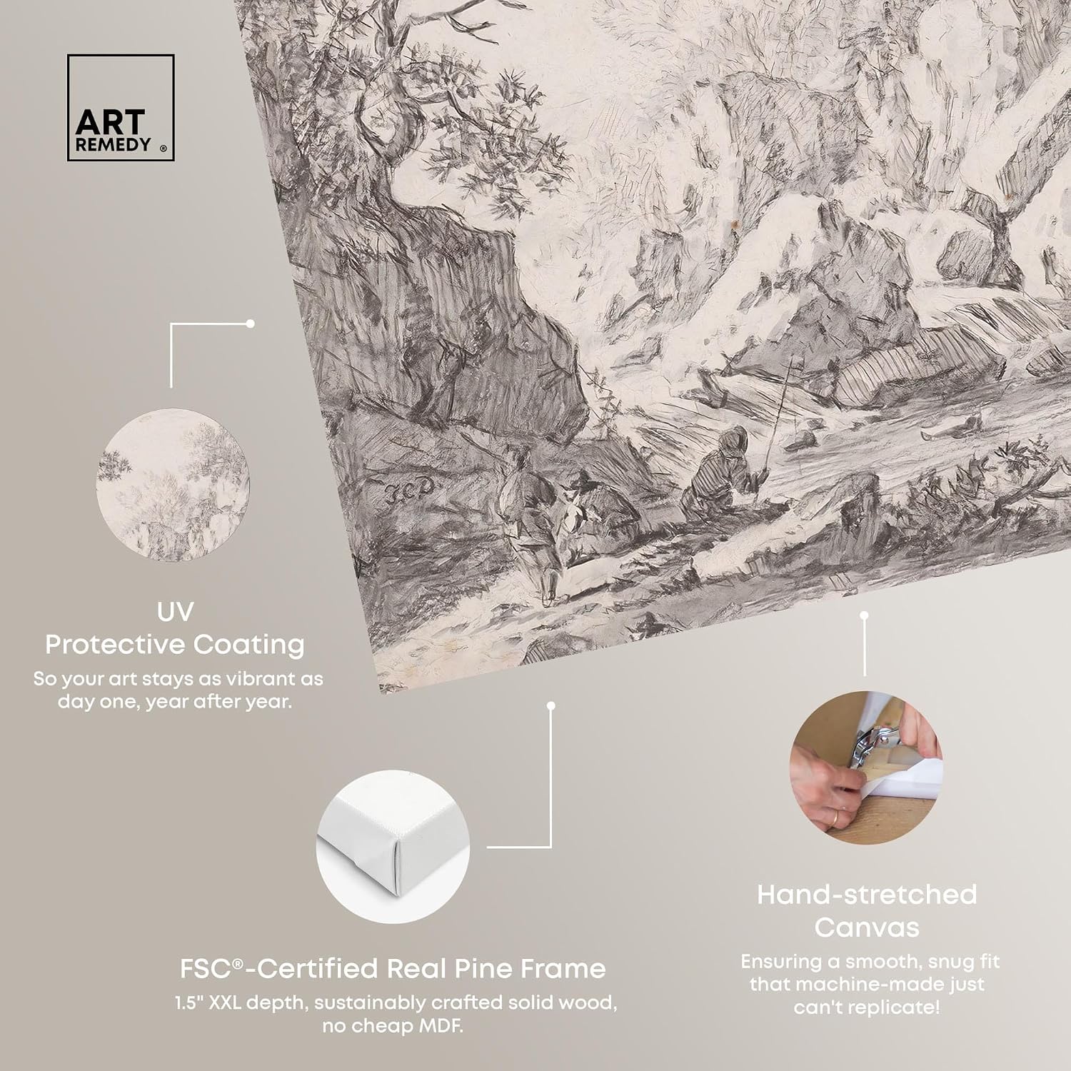 Art Remedy A Waterfall by Rock Cliffs 1750s Canvas Classic Sketches, Gallery Wrapped, 24' x 30'