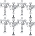 Nitial 8 Pcs 5 Arm Crystal Candelabra Centerpieces for Table 27 Inch Retro Victorian Crystal Candle Holders Bowl Table Centerpieces Decor for Wedding Banquet Valentine Dinner Party Event (Silver)