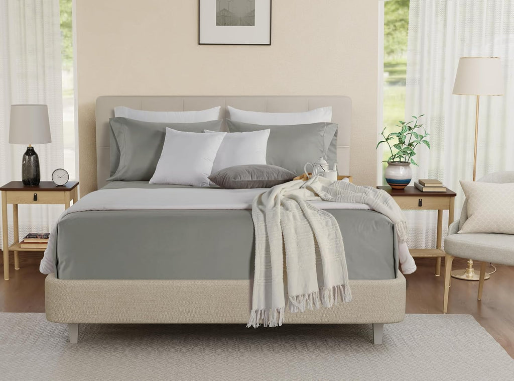 100% Cotton Sheets California King Size Sheets Set, CalKing Sheet Set, 800 Thread Count Sateen Weave Luxury Hotel Sheets, Naturally Cool Long Staple Egyptian Cotton, No Pilling & Shrink - Silver