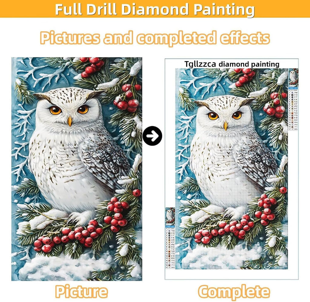 Diamond Art Kits for Adults Owl Diamond Painting Kits 5D DIY Round Snow Full Drill Dimond Art Paintings Crystal Rhinestones Crafts for Adults for Gift Home Wall Decor, Large Size 36 x 72 Inch,Model957