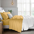 Superior Egyptian Cotton 4 Piece Sheet Set, 650 Thread Count, Modern Design, Sustainable Sheets, Ultra-Soft Basics, Solid, Deep Pocket Fitted Sheet, Flat Sheet, Pillowcases, King, Gold