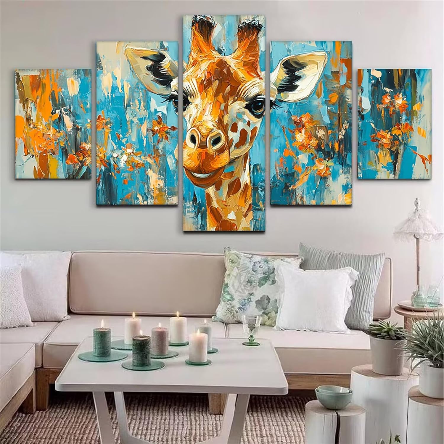 Giraffe Diamond Art 5 Piece Diamond Painting Graffiti 5D DIY Full Square Drill Dimond Art Paintings Crystal Crafts for Adults Gem Painting for Home Decor, Large Artwork for Wall 36 x 70 Inch, Model114