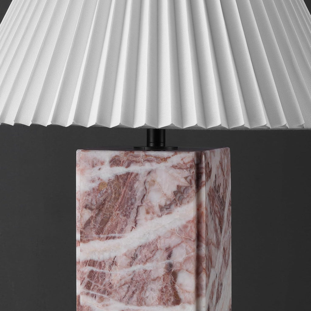 SAFAVIEH Couture Lighting Collection - Mackenzie Square Tan Marble Table Lamp, 25' Modern Bedside or Living Room Light with White Cotton Shade, Dimmable with LED Bulb (CTL1080E)