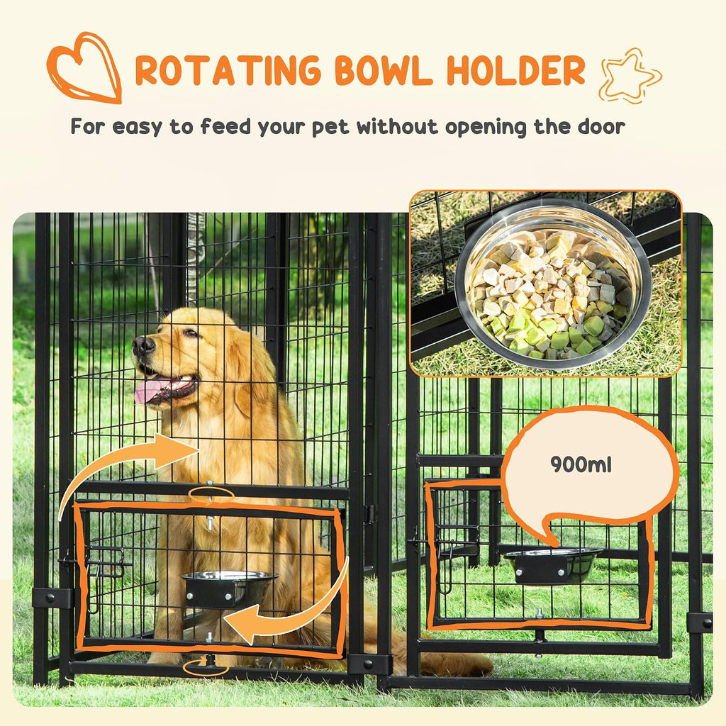 PawHut 8' x 4' x 6' Dog Kennel Outside, Welded Wire Outdoor Dog Kennel Run with 360° Rotating Bowls, Waterproof & UV Resistant Cover, for S&M&L Breeds, Chickens, Ducks, Green
