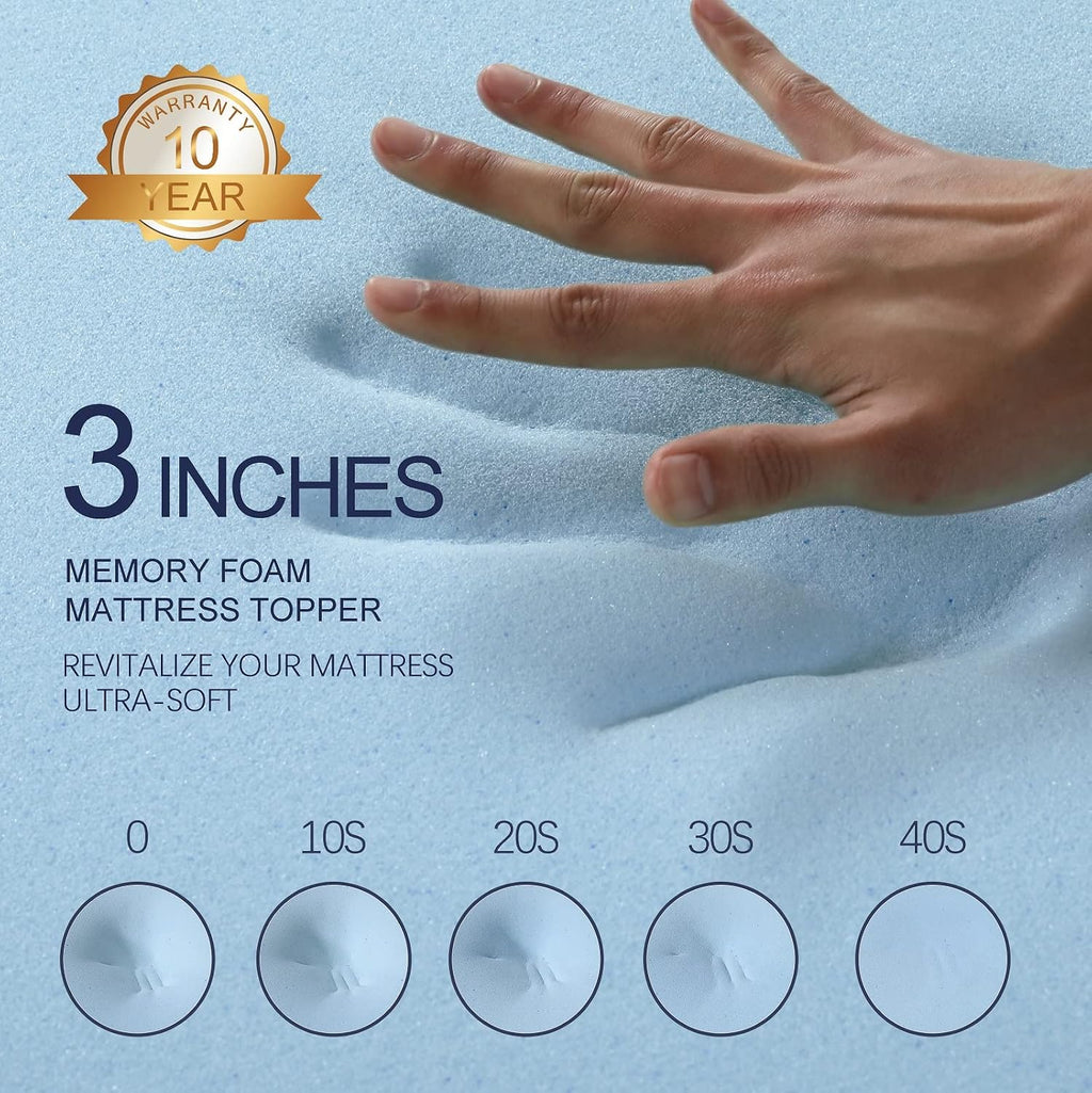 VALUXE 3 Inch Gel Memory Foam Mattress Topper King Size High Density Cooling Pad Pressure Relief Bed Topper Grey (with Removable & Washable Bamboo Cover)
