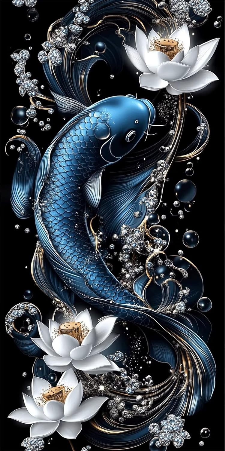 Diamond Art Kits for Adults Fish Diamond Painting Kits, 5D DIY Square Flower Full Drill Dimond Art Paintings Crystal Rhinestones Crafts for Adults for Home Wall Decor, Large Size 36 x 72 Inch,Model930