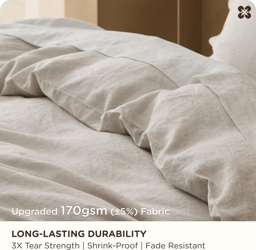 Bedsure 100% Linen Duvet Cover Queen Size, Washed 170 GMS European Flax-Linen, Soft 3pcs Bedding Set with Button Closure for Farmhouse, PureWoven Texture & Breathable for Hot Sleeper, Linen, Queen
