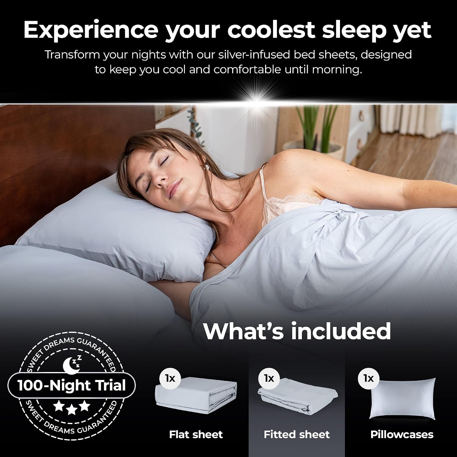 Silvery Restcool™ Silver Infused Bed Sheets Set - Award-Winning Self-Cooling Fabric for Hot Sleepers with Self-Cleaning Silvery Technology™ That Stays Fresh 3X Longer (Gray, Twin XL)