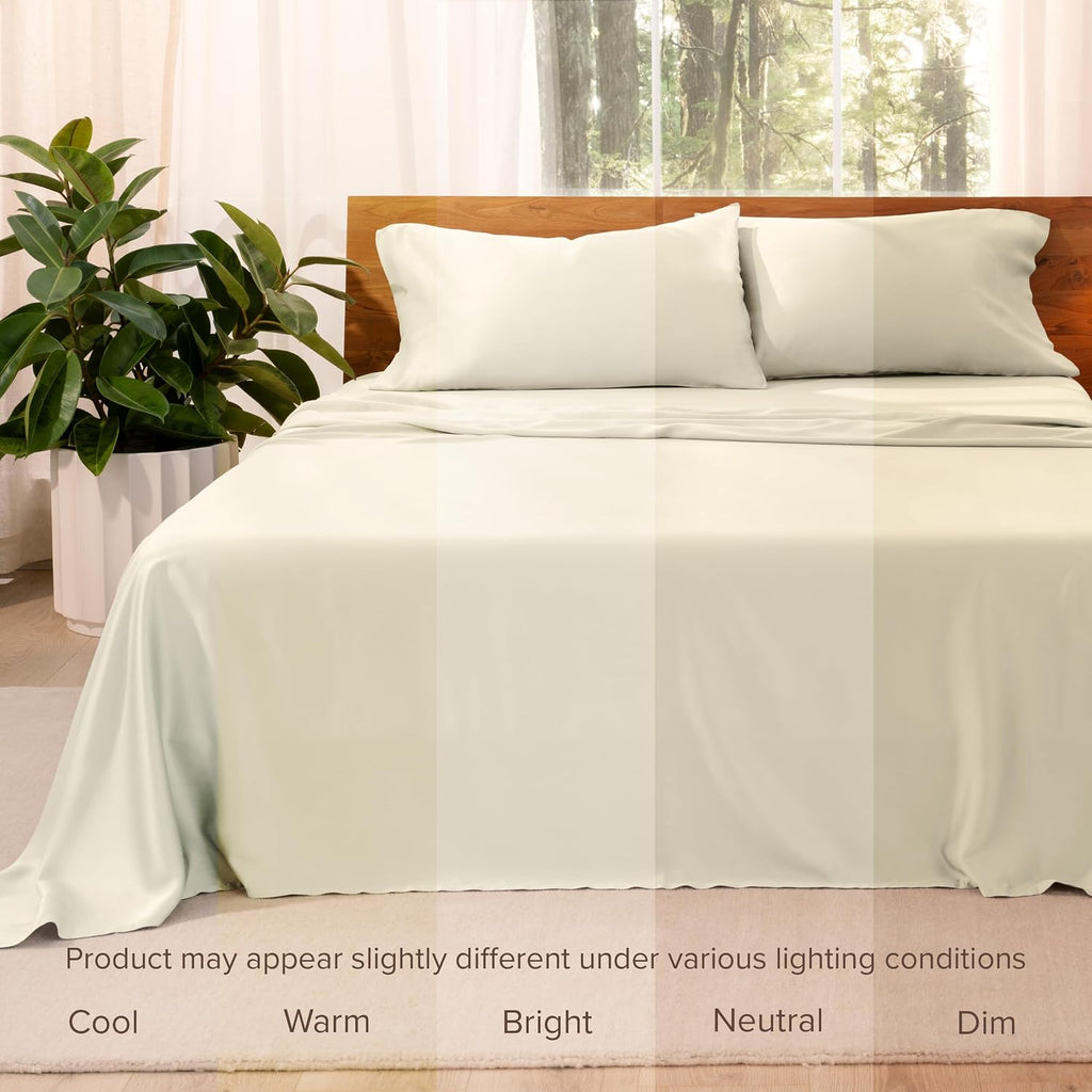 Bare Home Lyocell Tencel Sheet Set - Queen Size - 4 Piece Set - Derived from Eucalyptus - All-Season - Ultra Soft - Deep Pocket (Queen, Natural)