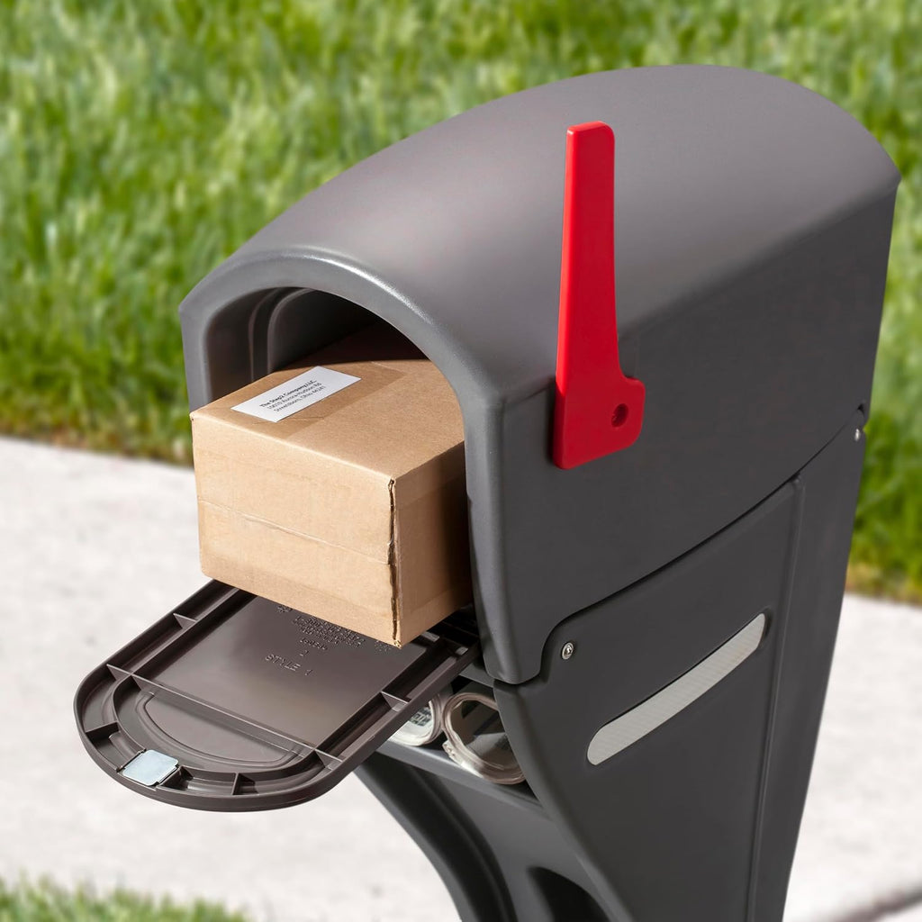 Step2 Mailmaster Streamline Mailbox & Post, Weather Resistant, Large Outdoor Mailboxes, Made of Durable Plastic, Easy to Install, Flag Included, Gray