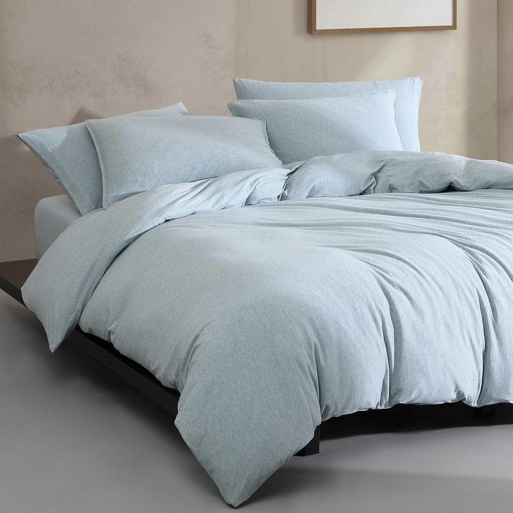 Calvin Klein - Queen Comforter Set, Naturally Soft Cotton Cotton Melange Jersey Bedding with Matching Pillowcases, 3 Piece Bed Set (Modern Cotton Melange Blue)