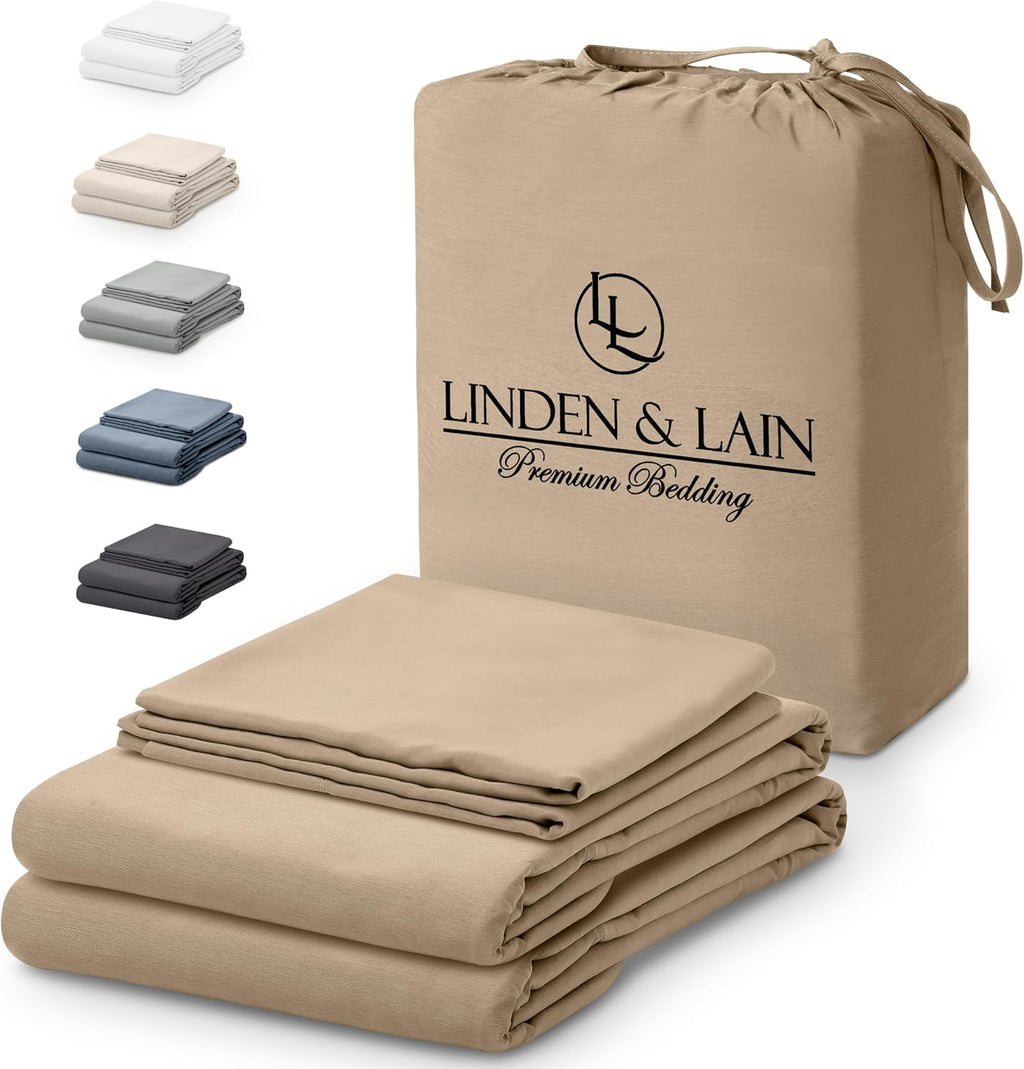 Linden & Lain Luxury King Size Bed Sheet Set | Organic Ultra Soft Bed Sheets | Viscose Derived from Bamboo | Microfiber | 18' Deep Pocket with Upgraded Elastic | Best Cooling Technology | Dune