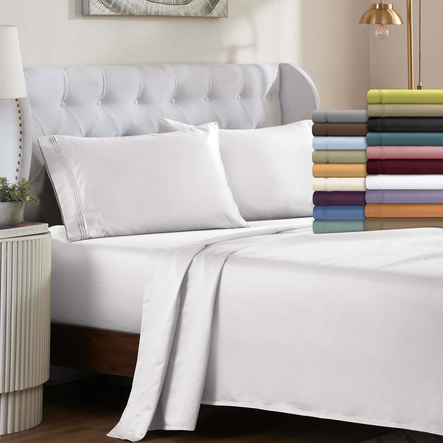 Superior Egyptian Cotton 4 Piece Sheet Set, 650 Thread Count, Eco-Friendly, Sustainable Sheets, Ultra-Soft Basics, Solid, Deep Pocket Fitted Sheet, Flat Sheet, Pillowcases, Full, Gold