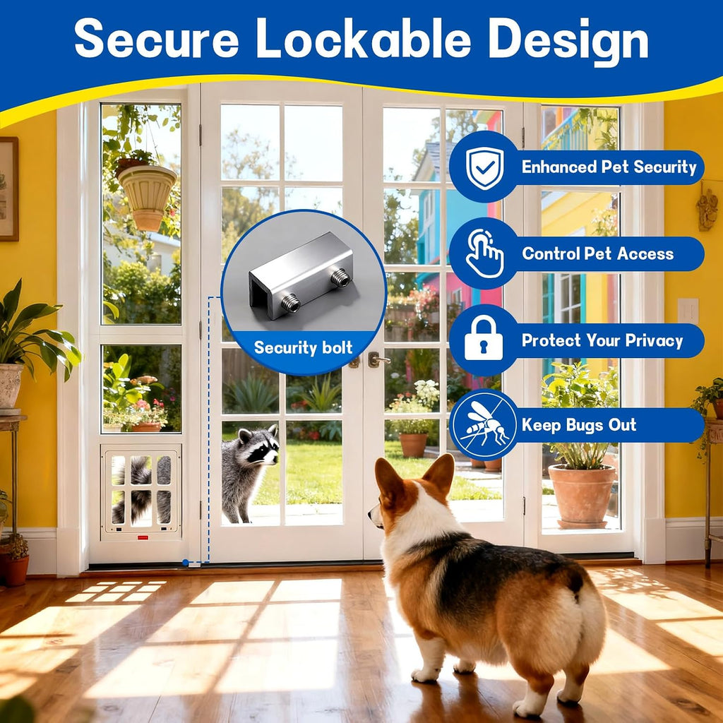CypherX Dog Door for Sliding Glass Doors, Large Pet Door with Tempered Glass and Heavy-Duty Aluminum Frame, 91' to 96' Adjustable Height Doggy Door with Lockable Acrylic Flap, Easy to Install