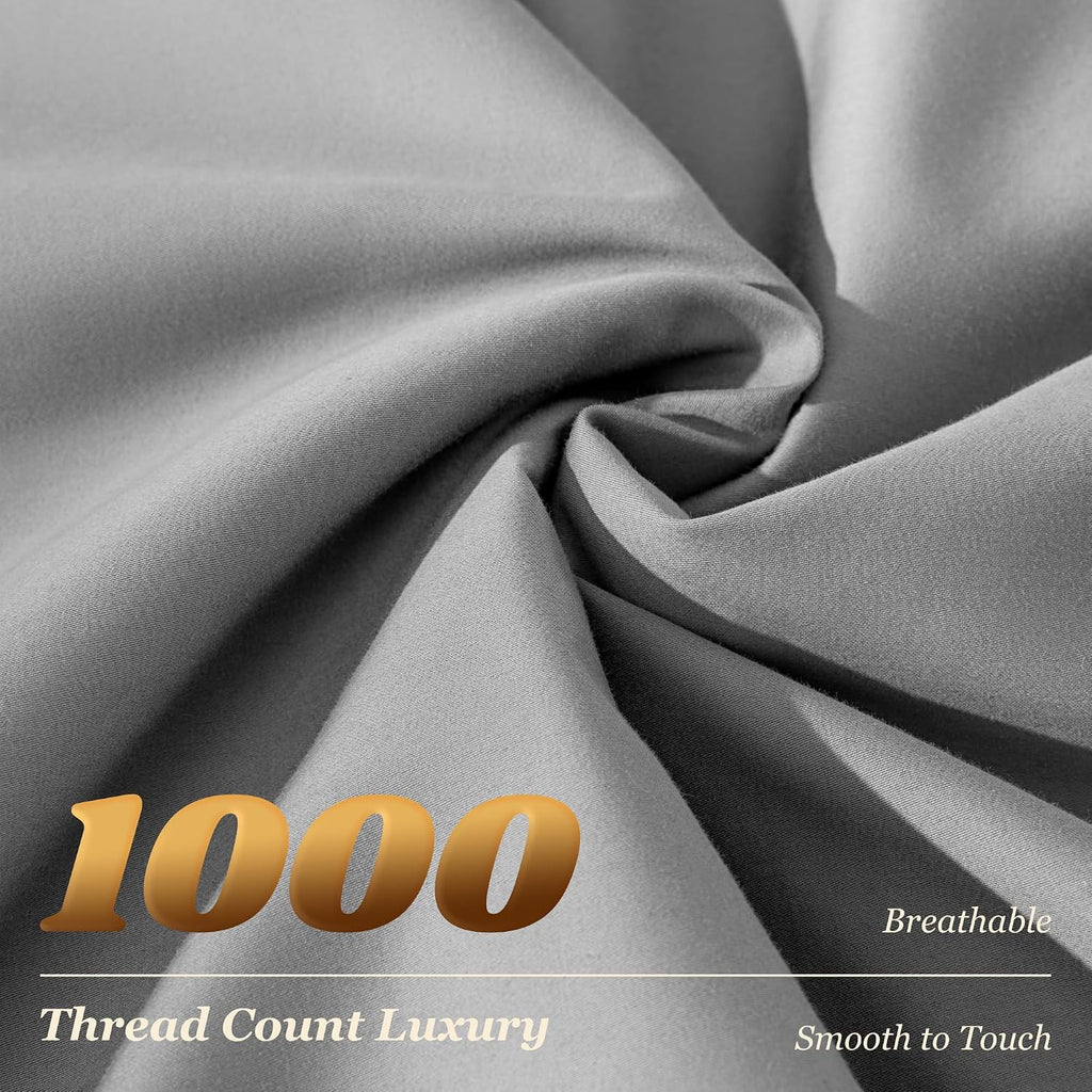LBRO2M 100% Cotton Sheets Set Deep Pocket 24', 1000 Thread Count Full Size 4 Piece Bed Sheet Sets Soft Comfortable Bedding All Season (Full, Gray)