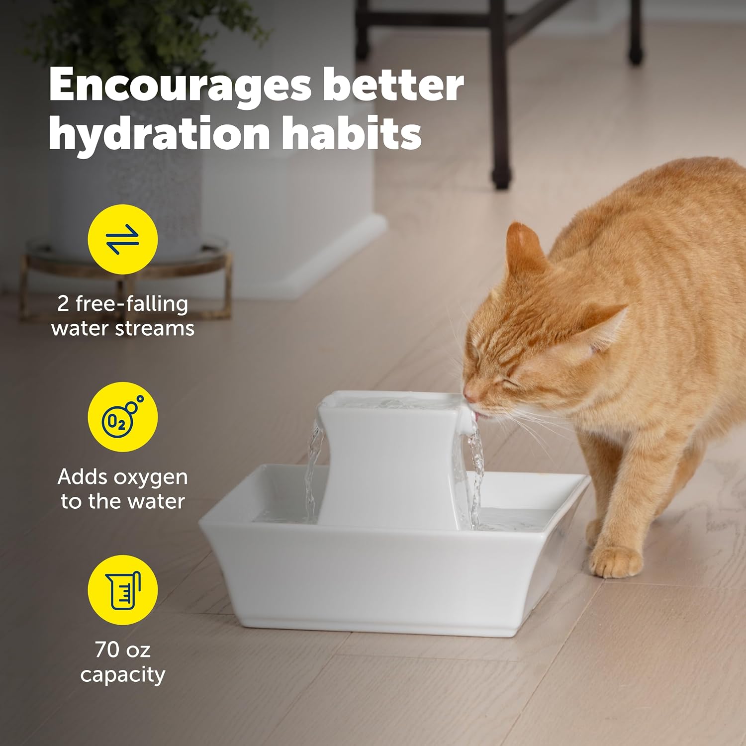 PetSafe Drinkwell Pagoda Pet Fountain 70 oz/ 2L Capacity,Elevated Indoor Ceramic Cat Water Fountain, 2 Levels of Free-Falling Stream, Included Carbon & Foam Filter Provide Fresh Water with Every Sip