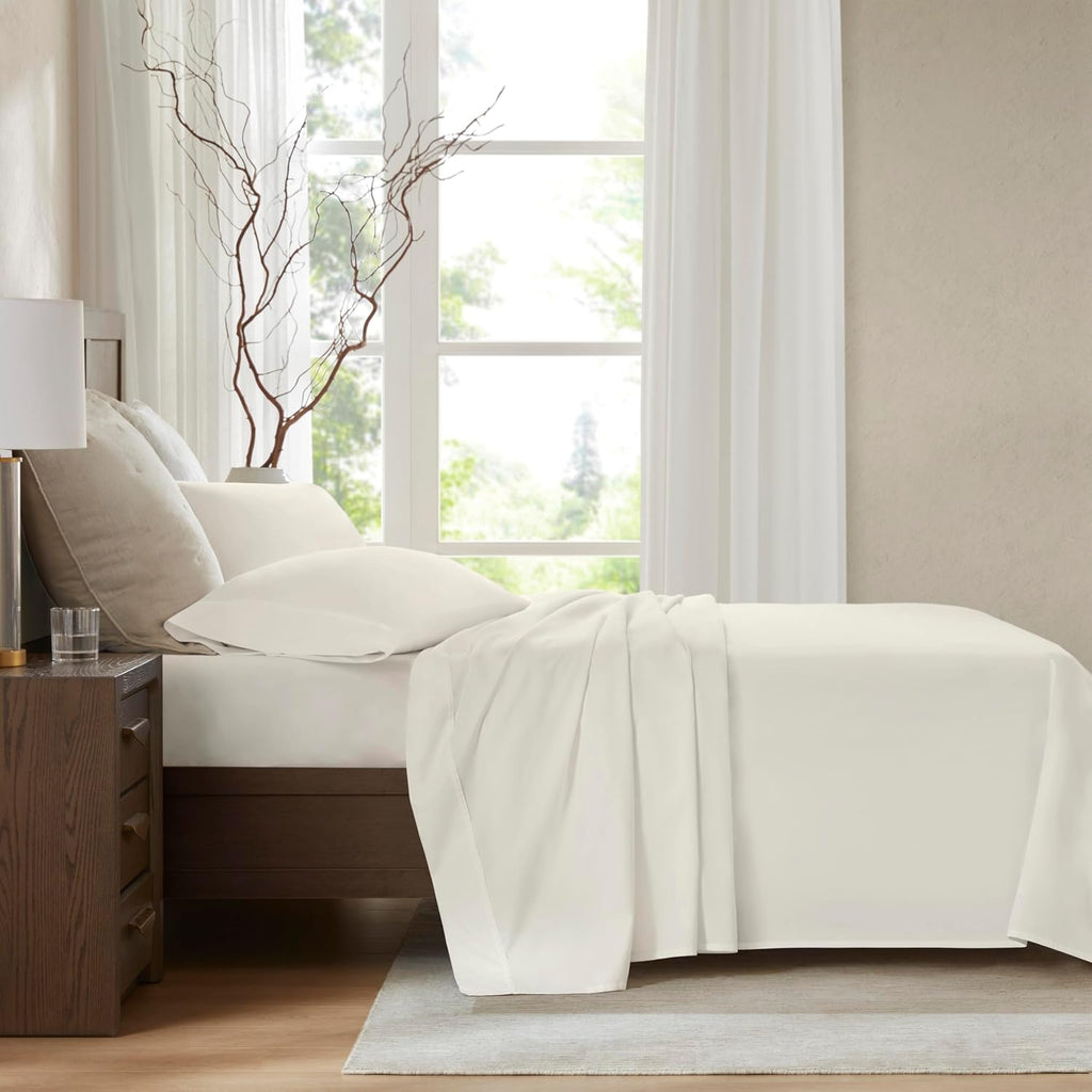Harbor House Luxury 100% Egyptian Cotton Sheet Set, 400 Thread Count Sateen Weave, Soft & Breathable Bed Sheets with Deep Pocket, 4-Piece Queen Bedding Set, Ivory