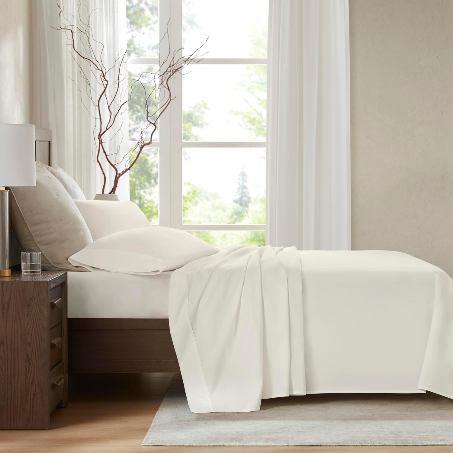 Harbor House Luxury 100% Egyptian Cotton Sheet Set, 400 Thread Count Sateen Weave, Soft & Breathable Bed Sheets with Deep Pocket, 4-Piece Queen Bedding Set, Ivory
