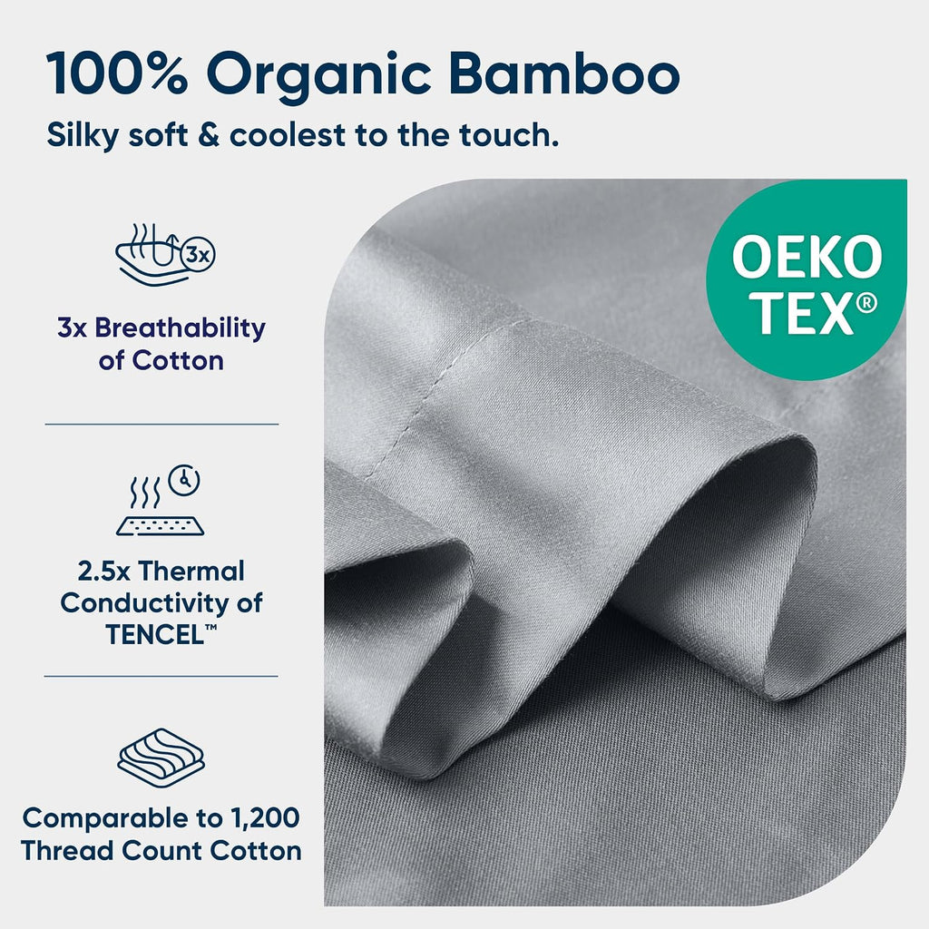 Vesta Sheet Set – Soft, Breathable & Cooling, 100% Viscose Derived from Bamboo, Perfect for a Comfortable Sleep, Includes 1 Fitted Sheet, 1 Flat Sheet & 2 Pillowcases (Glacier Grey, Full/Queen)