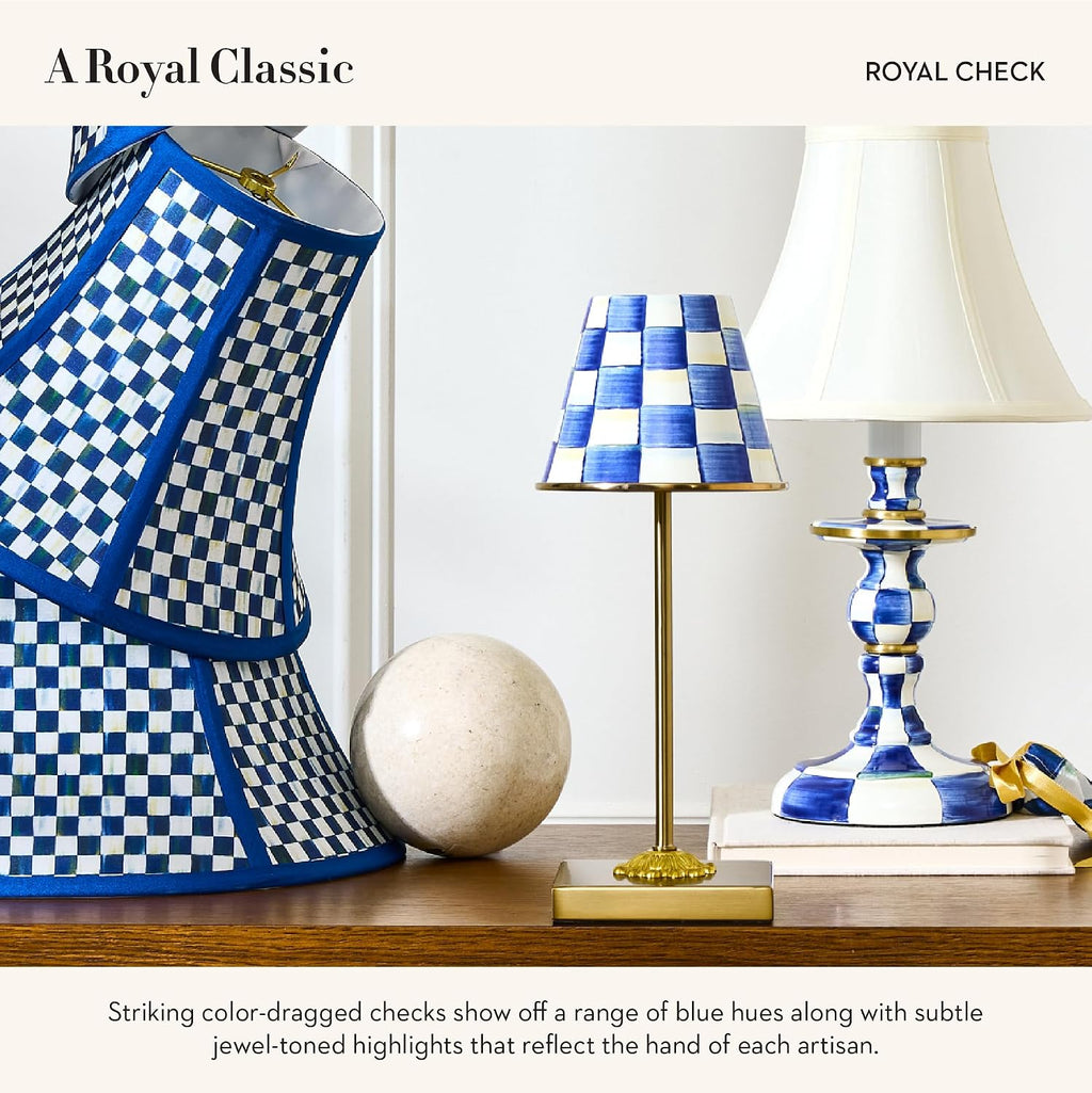 MACKENZIE-CHILDS LED Rechargeable Cafe Table Lamp, Cordless Decorative Lamp, Blue-and-White Royal Check