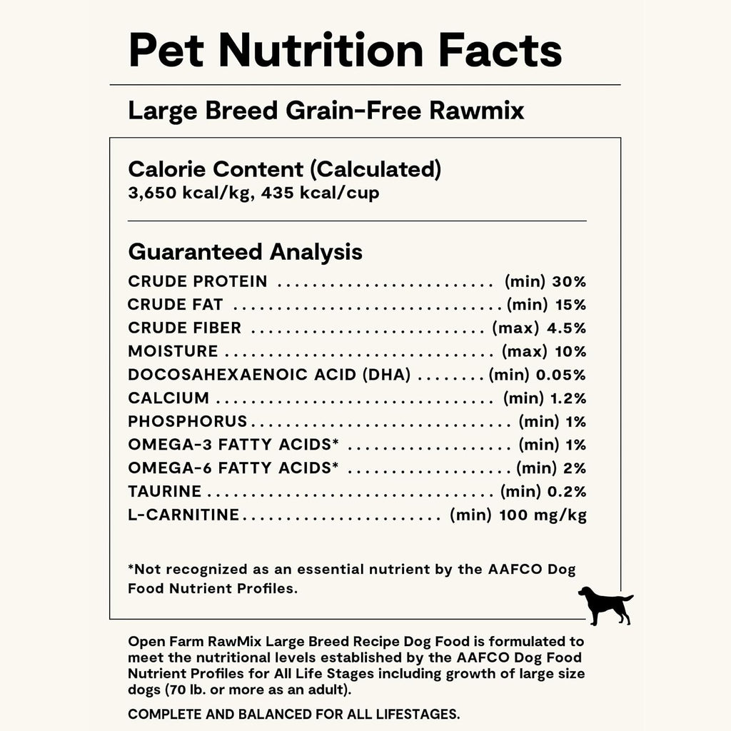 Open Farm, RawMix Grain-Free Dry Dog Food for Large Breeds, Protein-Packed Kibble Coated in Bone Broth with Freeze Dried Raw Chunks, Salmon Chicken & Turkey, Large Breed Recipe, 20lb Bag