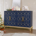 HLR 48' Accent Cabinet with 4 Doors and Shelves, Modern Credenza Storage Cabinet with Gold Trim, Sideboard Buffet for Living Room, Kitchen, Dining Room, Hallway, Blue