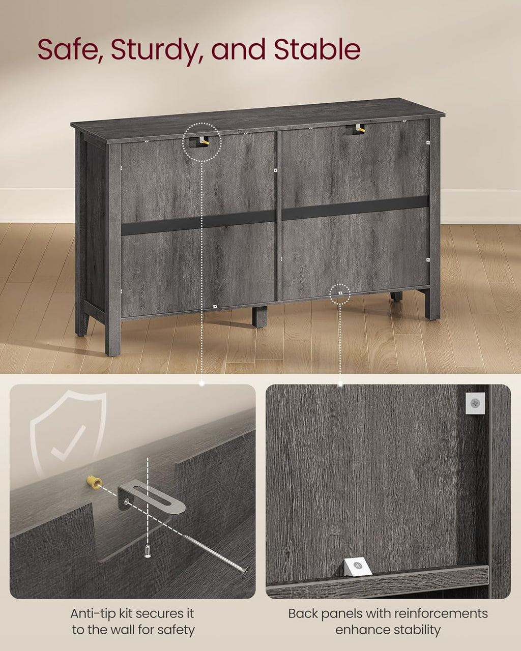 VASAGLE LIRY Collection - Buffet Cabinet, Coffee Bar Cabinet with 2 Drawers, Adjustable Shelves, Sideboard Storage with Cable Holes, Drawer Dividers, Misty Gray UBBK381GW01S