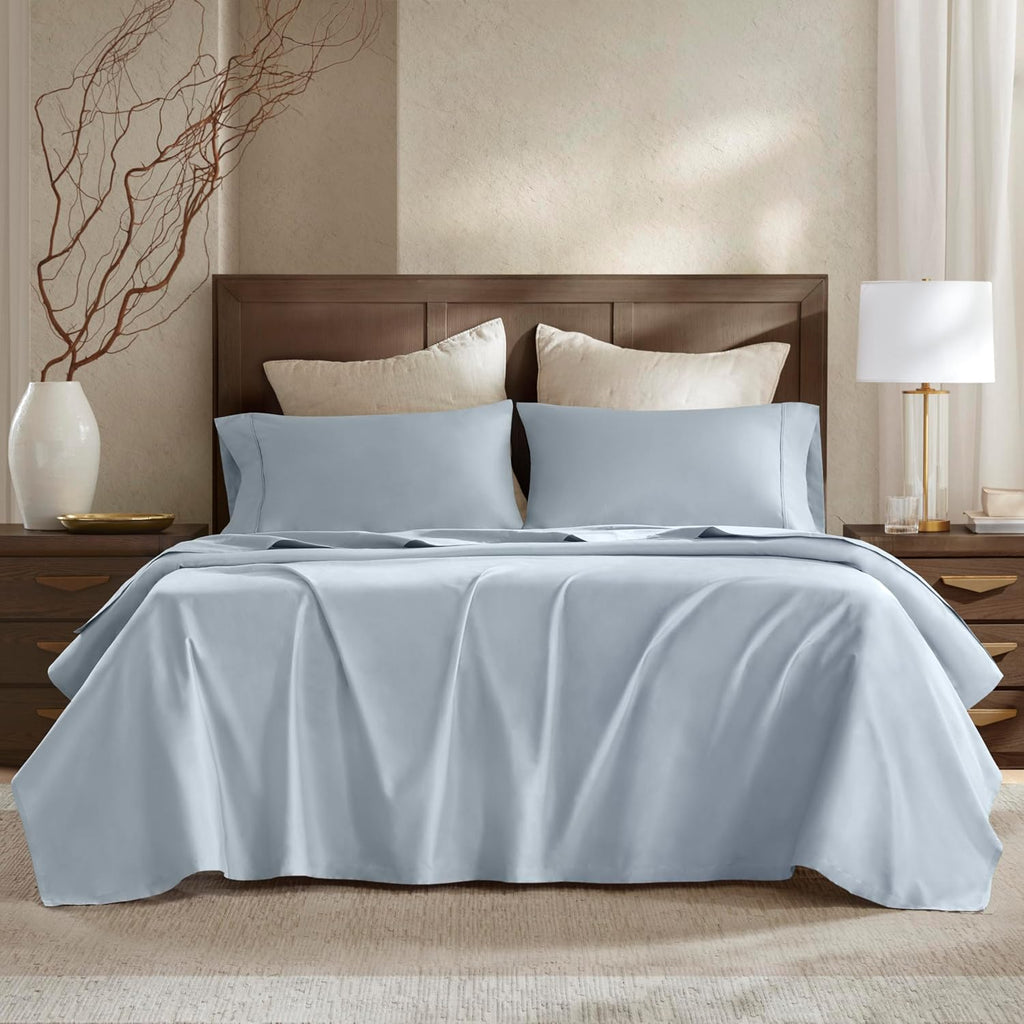 Harbor House Luxury 100% Egyptian Cotton Sheet Set, 400 Thread Count Sateen Weave, Soft & Breathable Bed Sheets with Deep Pocket, 4-Piece Queen Bedding Set, Blue
