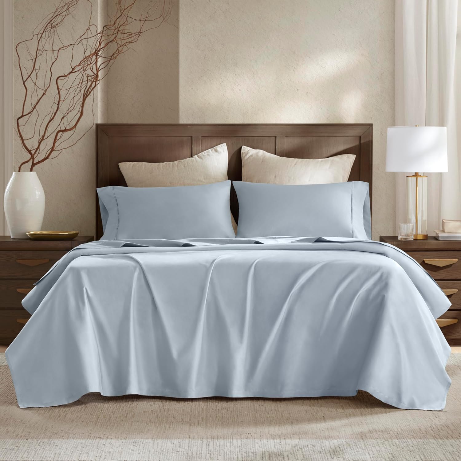 Harbor House Luxury 100% Egyptian Cotton Sheet Set, 400 Thread Count Sateen Weave, Soft & Breathable Bed Sheets with Deep Pocket, 4-Piece Queen Bedding Set, Blue
