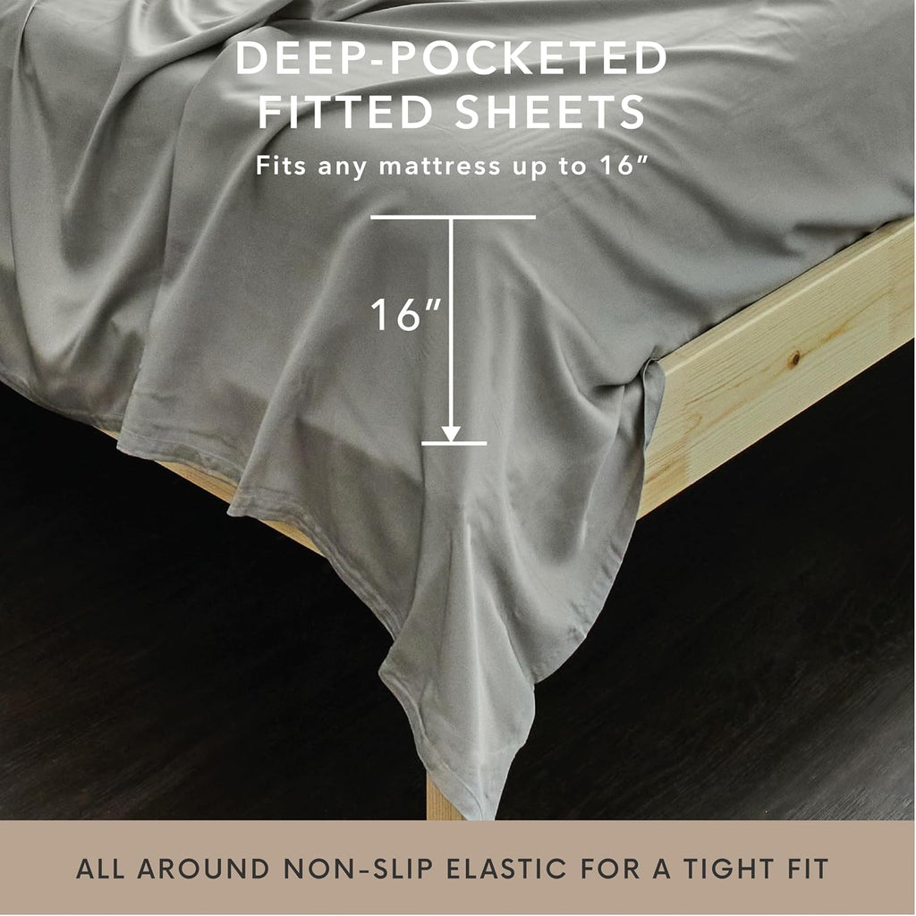 Bamboo Bay 6 Piece Queen Size Sheet Set, 100% Viscose Made from Bamboo, Breathable, Ultra Soft Cooling Bed Sheets for Hot Sleepers, Beddings with Deep Pockets Fit 16' Mattress, Light Grey