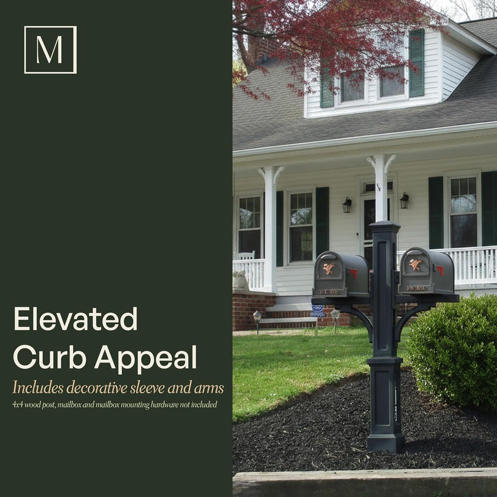 Mayne Newport Plus Double Arm Mail Post - Black - Dimensions: 8in L x 41.3in W x 56.5in H - Post & Arm Included (5814-B)