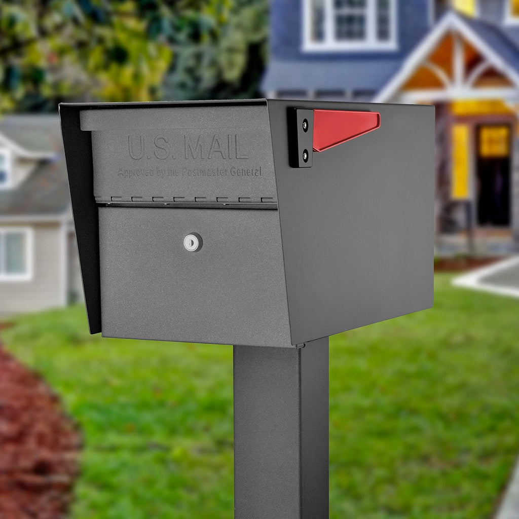 Mail Boss 7205 Package Master Curbside Locking Security Mailbox | Granite 21.5 x 12 x 16.5 inches & 7126 Surface Mount, Granite Mailbox Post