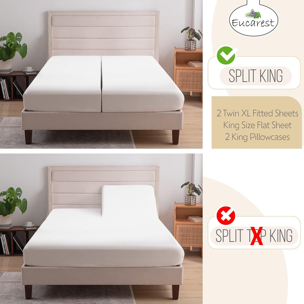 Split-King Eucalyptus Lyocell Bed Sheets, Hypoallergenic 100% Organic Tencel, Thermal Regulating and Moisture Wicking for Hot Sleepers, Superior Thread Quality, Extra Deep Pockets - Ivory