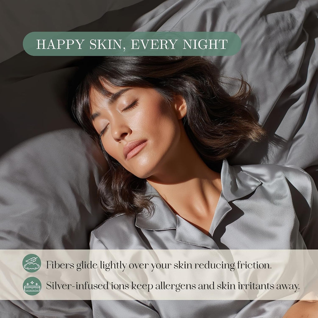 CASILVA Eucalyptus Sheets - Infused with Silver for Anti-Odor, Softer Than Silk Fibers, More Cooling Than Cotton - Perfect for Hot Sleepers & Sensitive Skin - 100% Tencel Lyocell - Queen Sheet Set