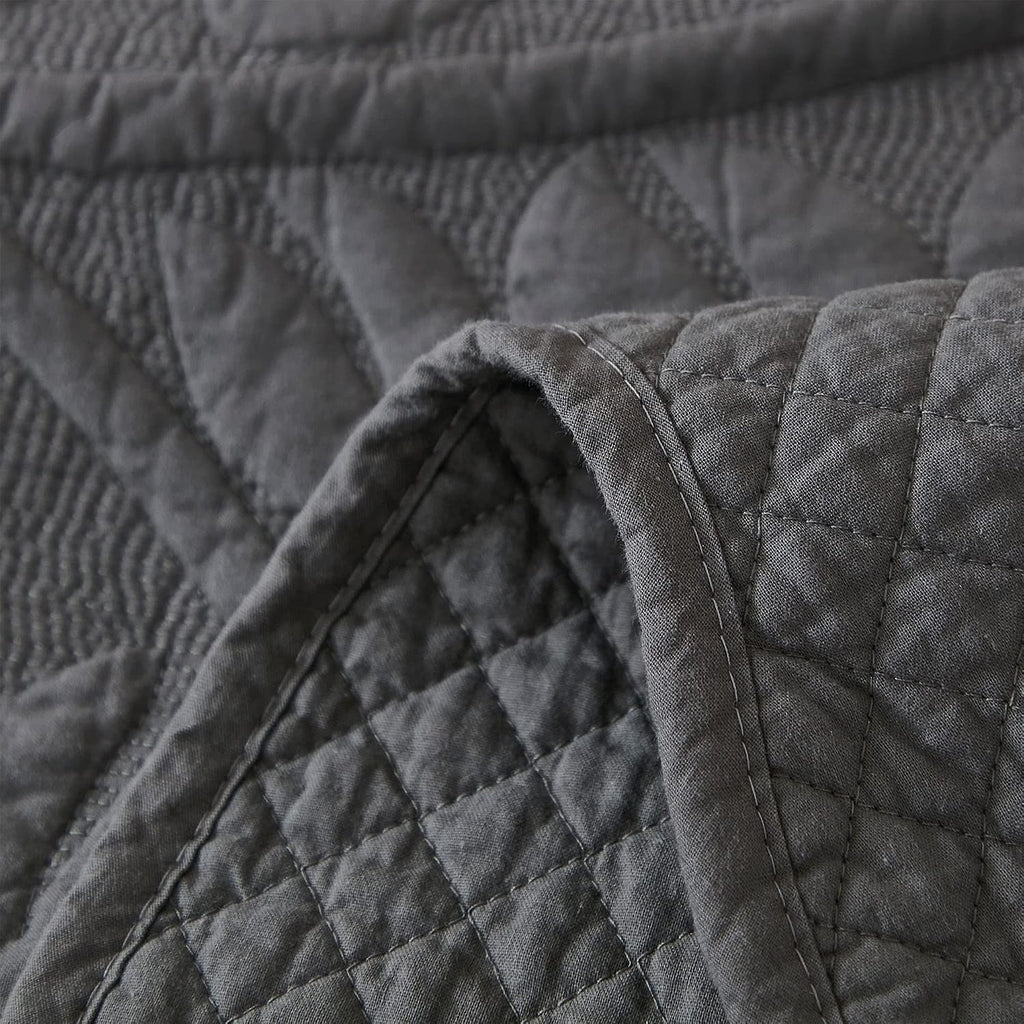 MarCielo 3-Piece 100% Cotton Oversized Bedspread Lightweight Quilt Coverlet Embroidery Farmhouse Bedding Set T0 (Dark Grey, Oversized Queen (100'x106'))