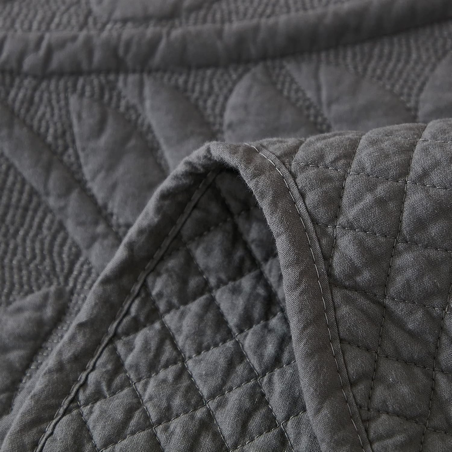 MarCielo 3-Piece 100% Cotton Oversized Bedspread Lightweight Quilt Coverlet Embroidery Farmhouse Bedding Set T0 (Dark Grey, Oversized Queen (100'x106'))