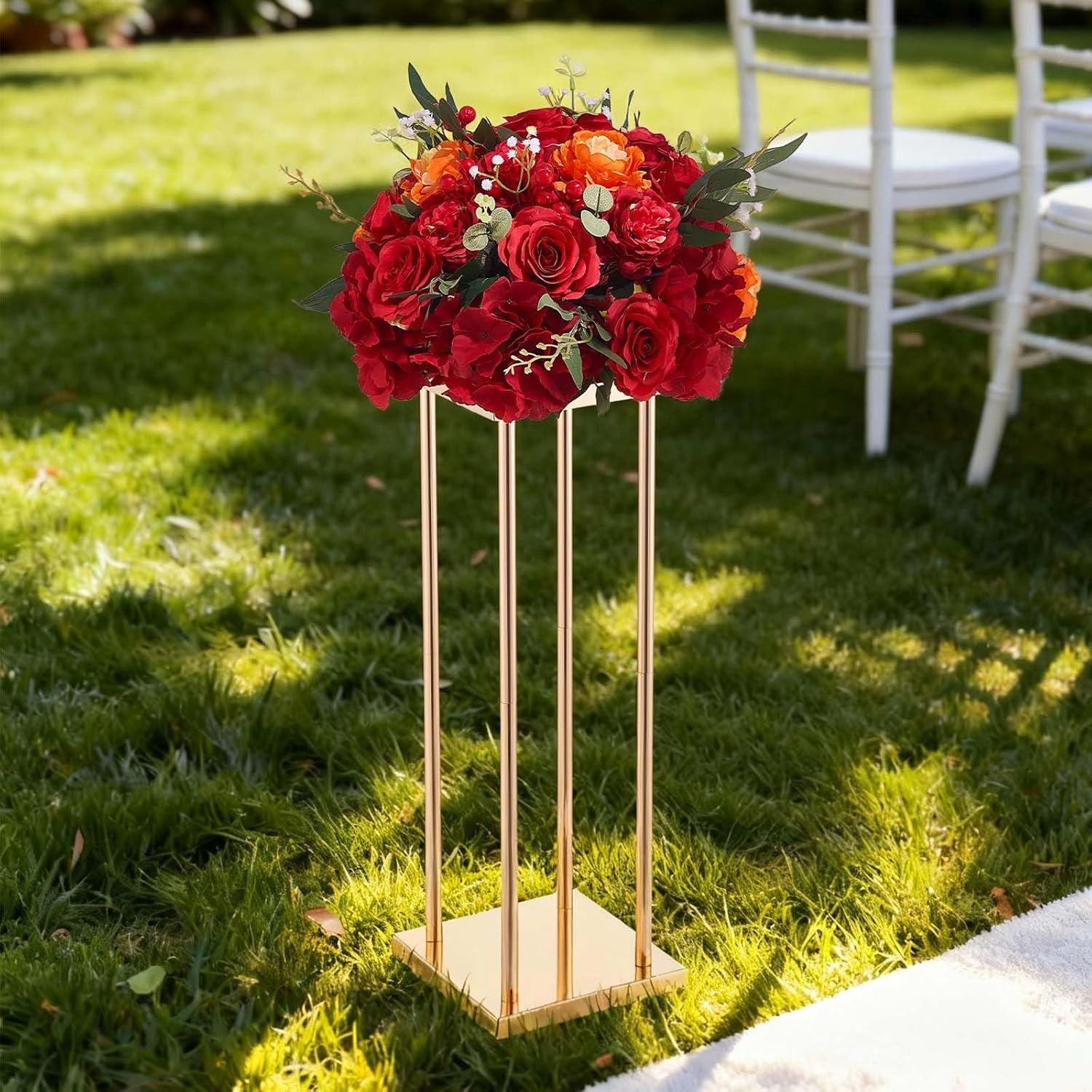 VEVOR Wedding Flower Stand, 10PCS 23.62-inch Column Flower Stand, Floral Stands with Metal Laminate, Cylindrical Cubic Floral Display Rack for Wedding, Party, Birthday, Home,French Gold Centerpiece Stands