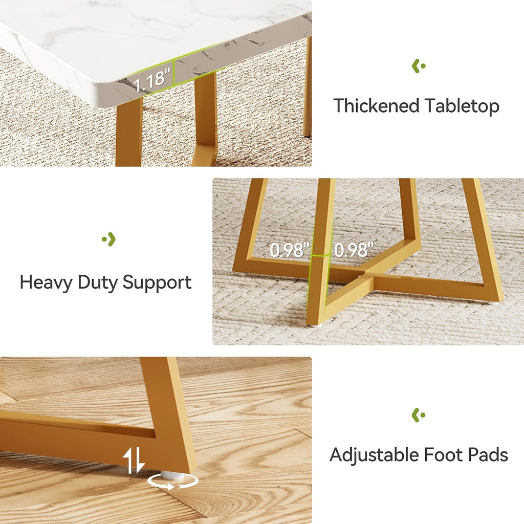 LITTLE TREE 31.5 Inches Small Dining Table for 4, Square Dinner Table for Small Space, Dining Room Tables, White Gold Wooden Kitchen Table with Metal Legs, Modern Leisure Cafe Table for Apartment