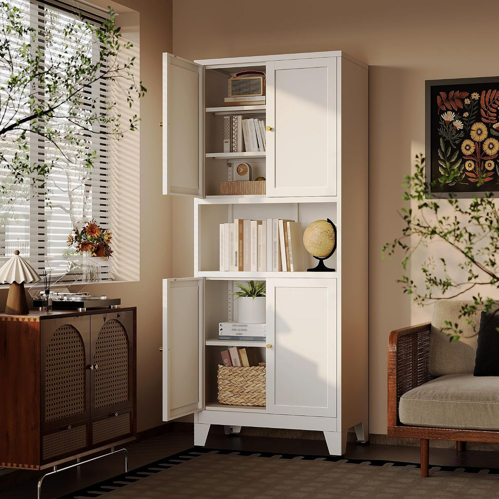 69' H Kitchen Hutch Cabinet with Storage,White Metal Storage Cabinet,Microwave Cabinet,Kitchen Pantry Cabinet with Countertop