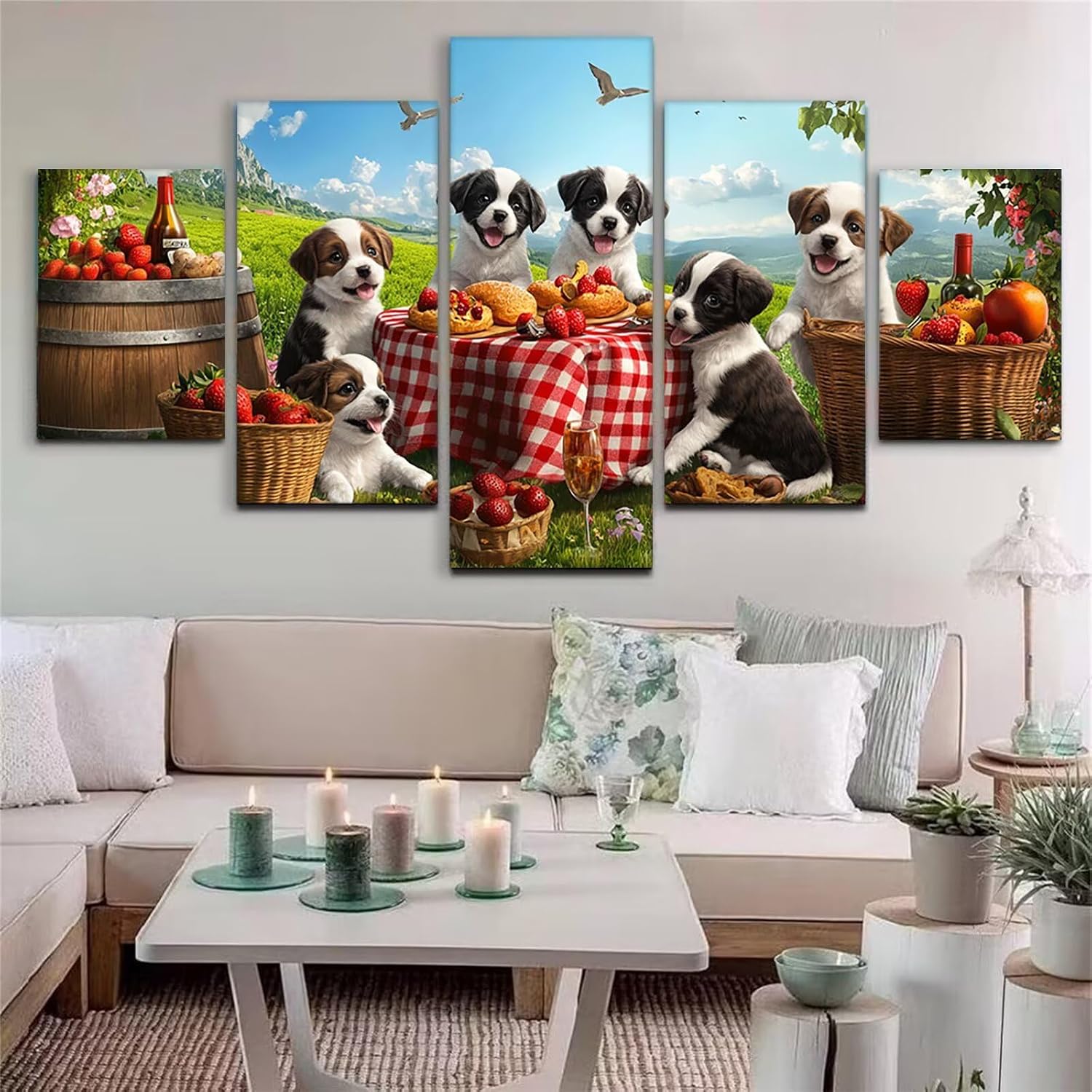 Dog Diamond Art 5 Piece Diamond Painting Farmhouse 5D DIY Full Round Drill Dimond Art Paintings Rhinestones Crafts for Adults Gem Painting for Home Decor, Large Artwork for Wall 60 x 120 Inch,Model153