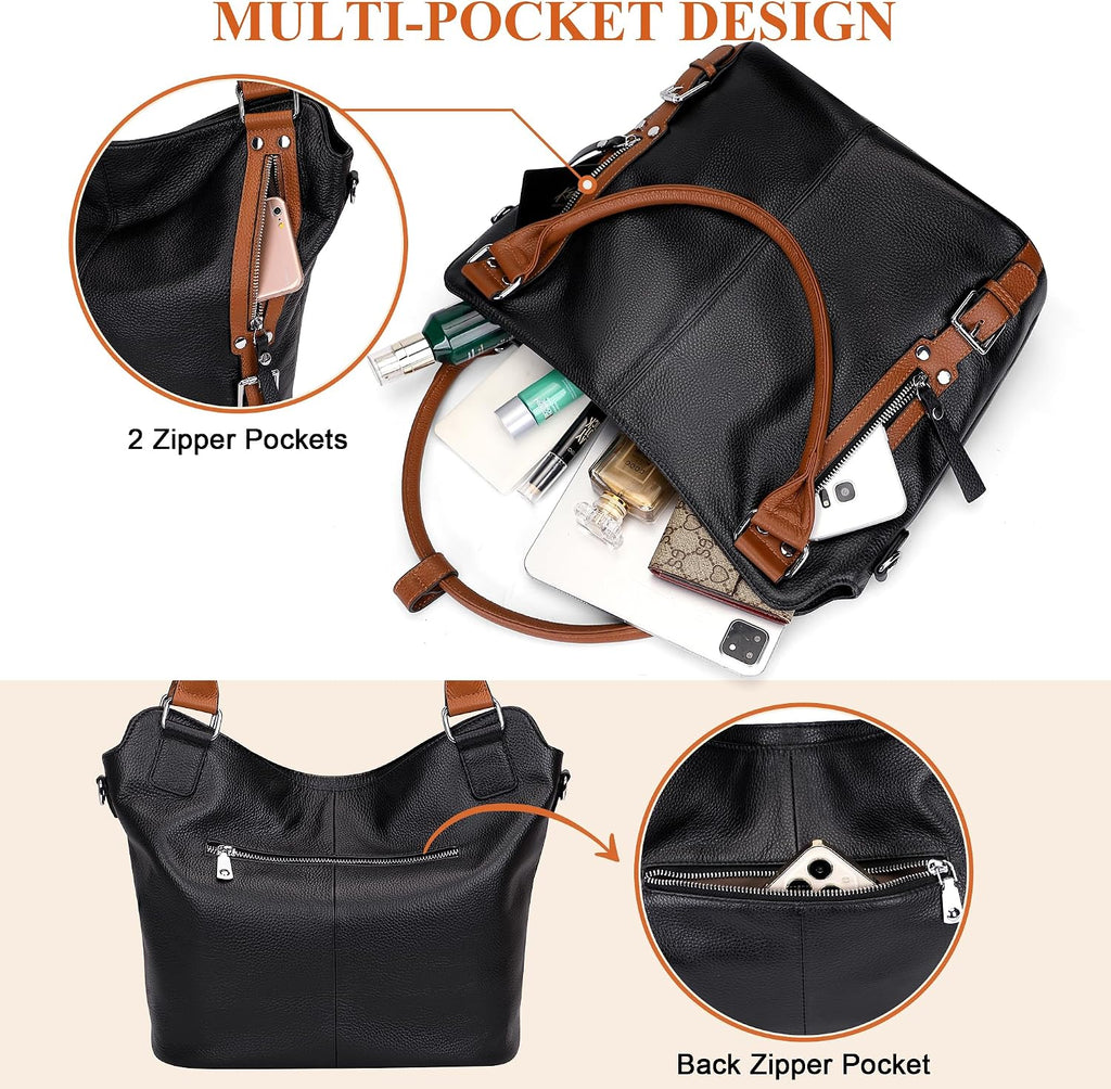 Over Earth Genuine Leather Handbags for Women Hobo Shoulder Bags Ladies Tote Bag