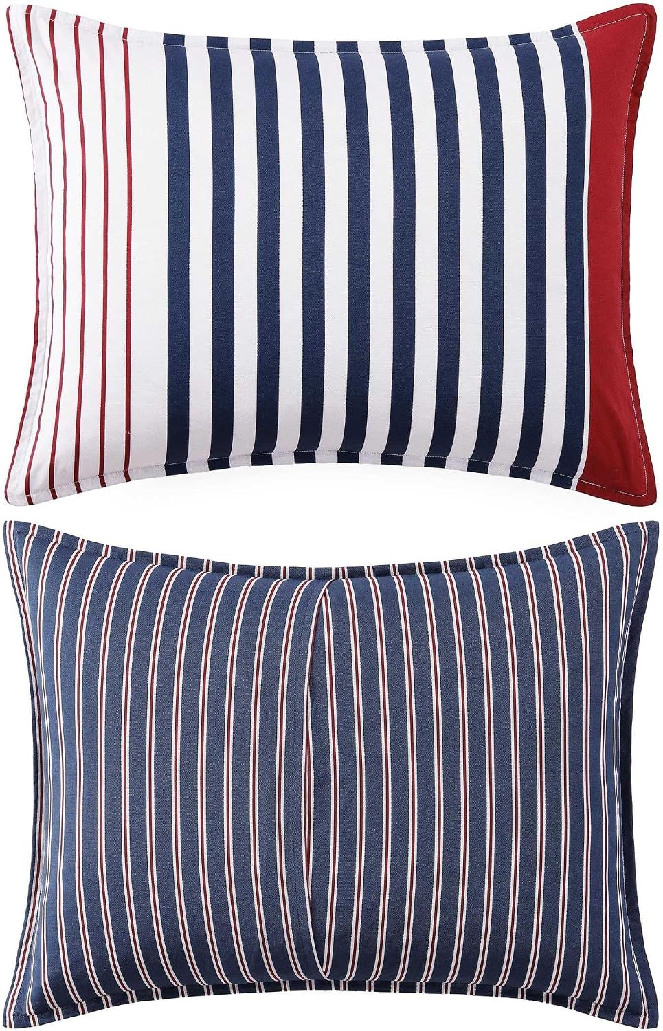 Tommy Hilfiger - Queen Duvet Cover Set, 100% Cotton Percale Bedding with Matching Shams, Button Closure & Corner Ties, Reversible Brooklyn Stripe Design, Americana Decor (Blue)