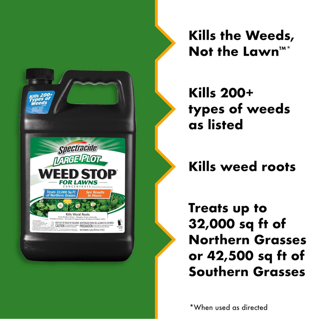Spectracide Large Plot Weed Stop for Lawns Concentrate, 1 Gallon, Kills More Than 200 Types of Weeds as Listed, Pack of 4