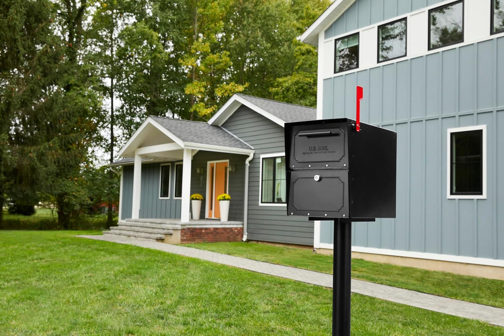 Architectural Mailboxes 6200B-10 Oasis Classic Locking Post Mount Parcel Mailbox with High Security Reinforced Lock,Black,18.00 x 15.00 x 11.50 inches