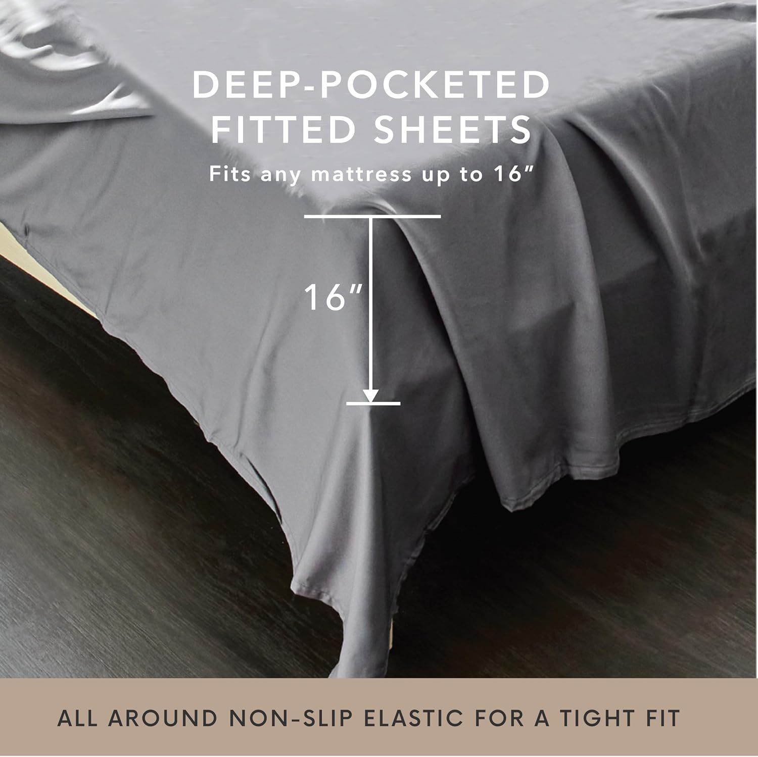 Bamboo Bay 4 Piece Queen Size Sheet Set, 100% Viscose Made from Bamboo, Breathable, Ultra Soft Cooling Bed Sheets for Hot Sleepers, Beddings with Deep Pockets Fit 16' Mattress, Dark Grey