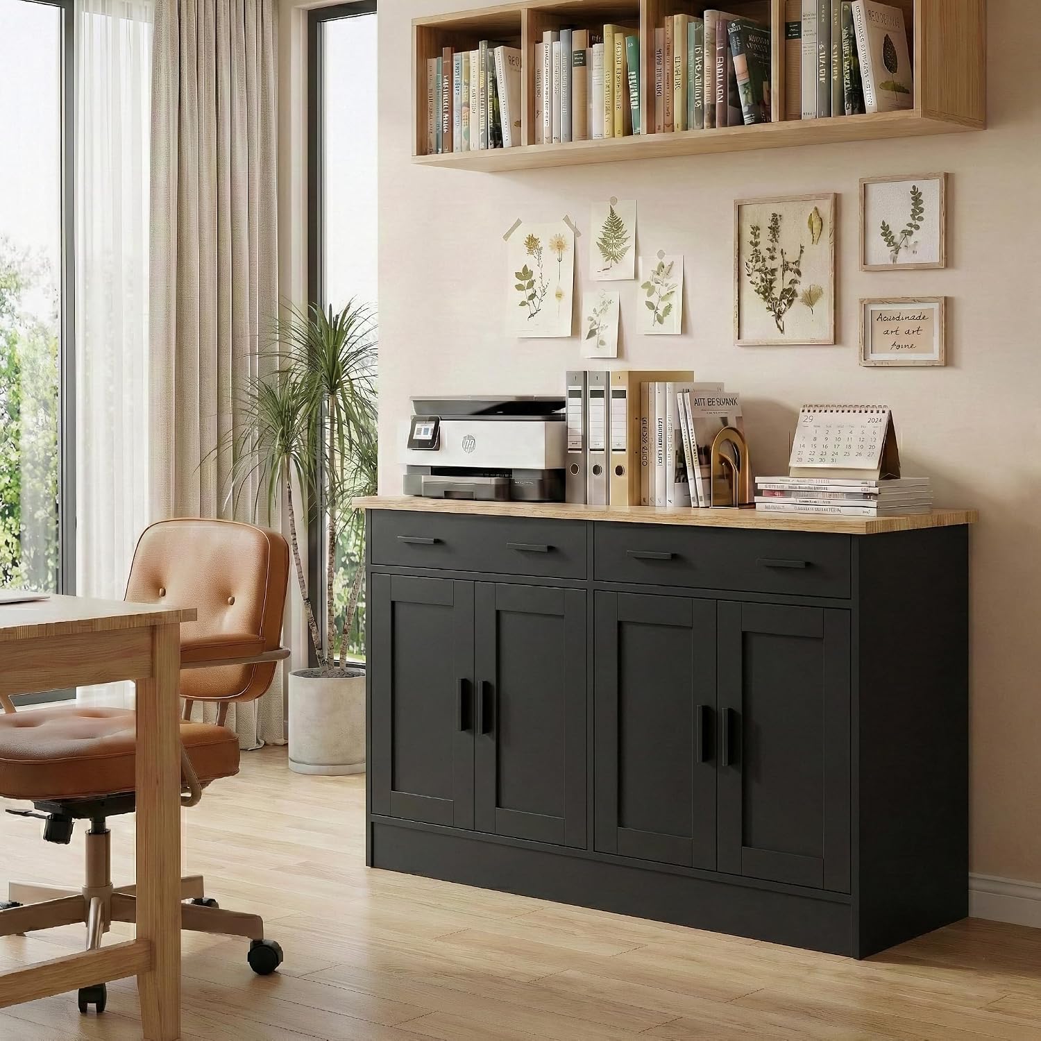 Anystyle 53' Black Buffet Cabinet with Storage, Kitchen Sideboard Buffet Server with 2 Drawers & 4 Doors, Modern Coffee Bar Cabinet Credenza for Dining Room, Living Room, Hallway