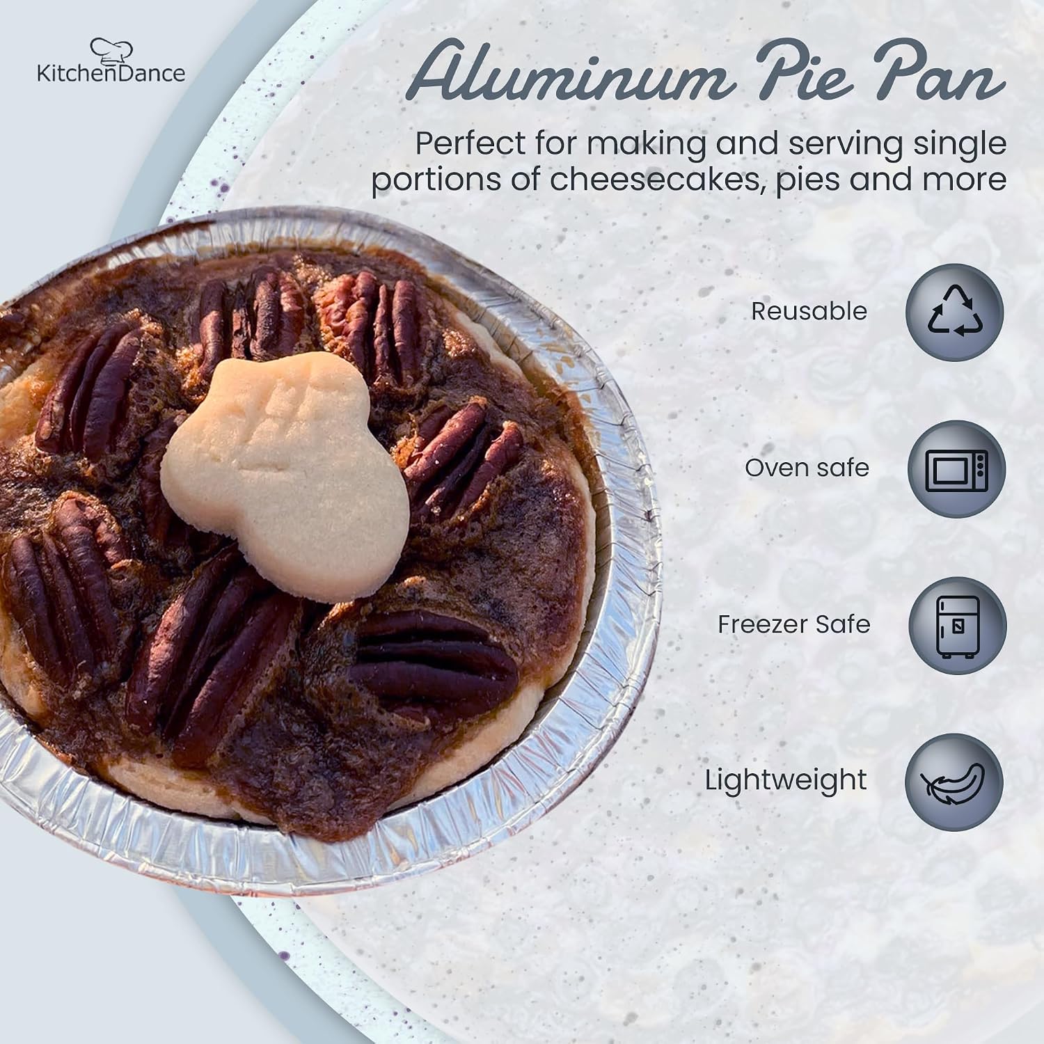 KitchenDance Mini Pie Tins with Snap-On Lids - Aluminum Pie Pans for Single Portions - Ideal for Fruit Tarts, Pies, Cheesecakes, Cobblers, Flan - Oven and Freezer Safe - 1152P (1000, Silver)